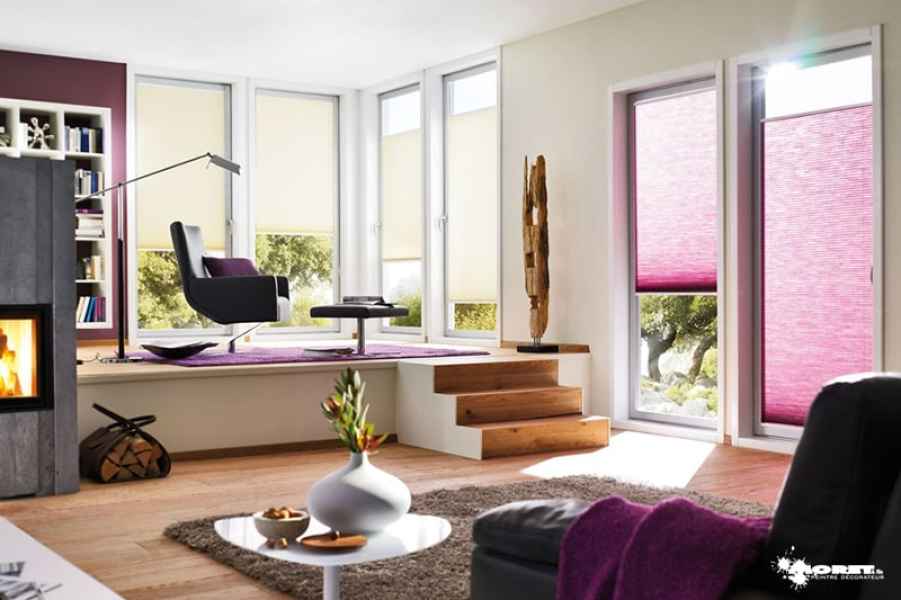 installation stores plisses diaz translucides roses sur mesure entreprise decorateur interieur moret