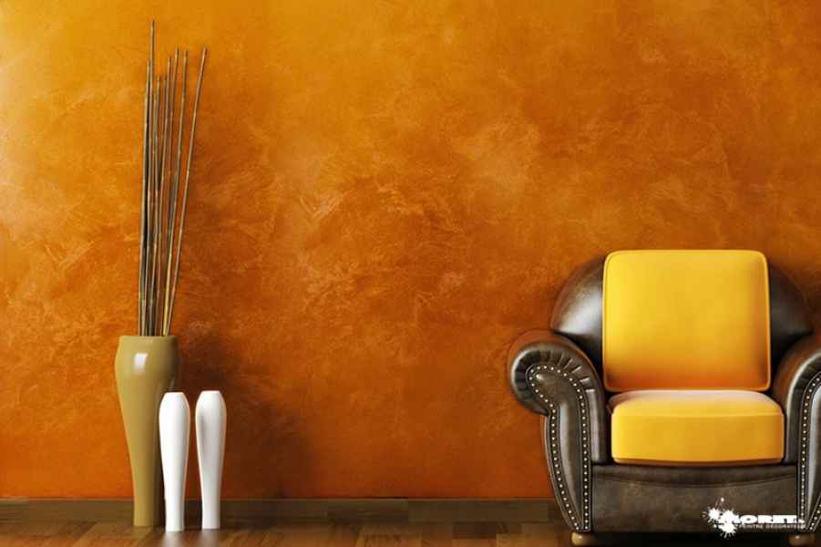 peinture stucco veneziano coloration orange citrouille artisan peintre decorateur moret