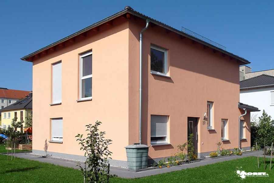 revetement crepis facade enduit skap coloration rose entreprise renovation batiment moret